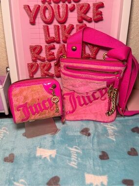 Juicy Couture Pink Velvet Crossbody Bag with Matching Wallet